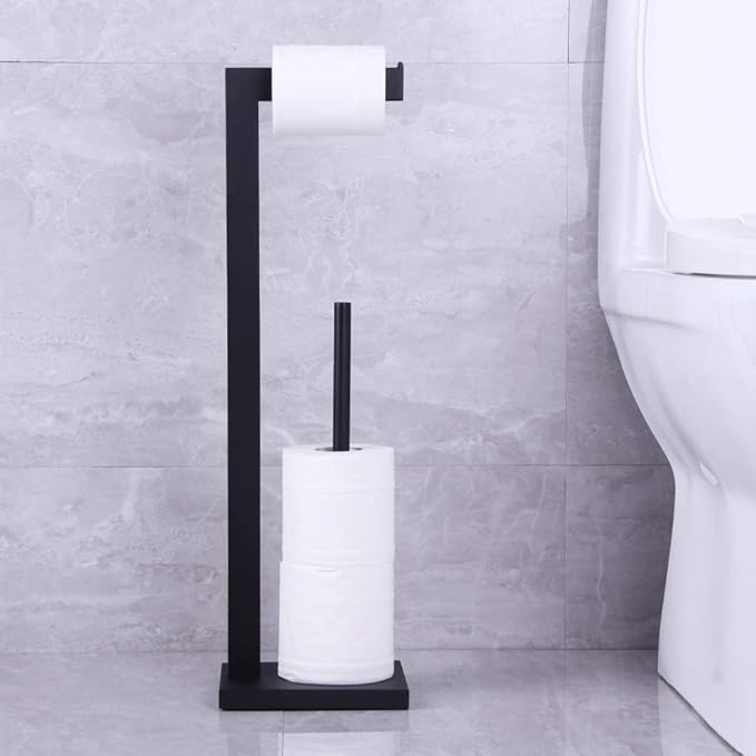 kimzcn Matte Black Toilet Paper Holder Stand Toilet Paper Roll Holder with Shelf Reserve Free Standing Portable Tissue Storage Organization