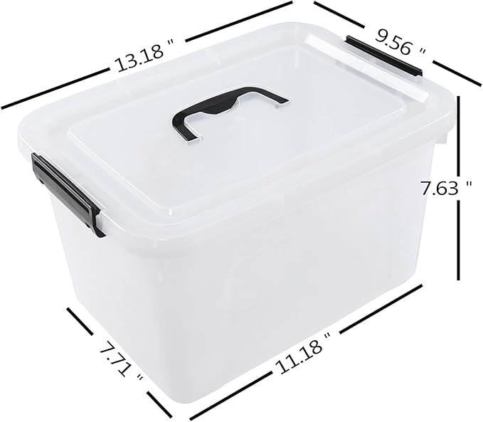 Tstorage 12 Quart Plastic Storage Bin with Lid, Clear Latch Box, 6 Packs