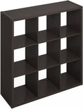 Furinno Simple Cube Storage Organizer, 9-Cube Display Shelf, Open Back Shelving Unit, Storage Shelves, Extra Thick Frame, for Organization and Storage, Living Room, Home Office, Dark Oak