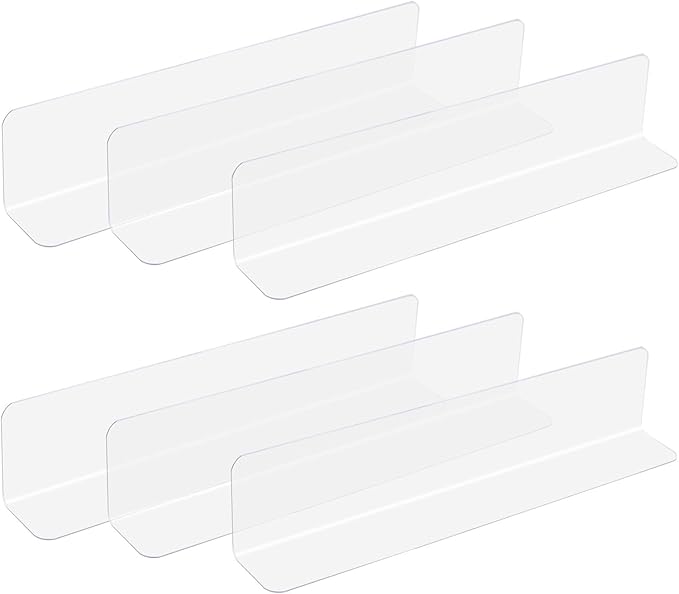 uxcell 6pcs Clear Shelf Dividers, 12"x2.4" Plastic L-Shaped Shelf Separator, Transparent Organizer Divider for Supermarket Store Commodity Classification