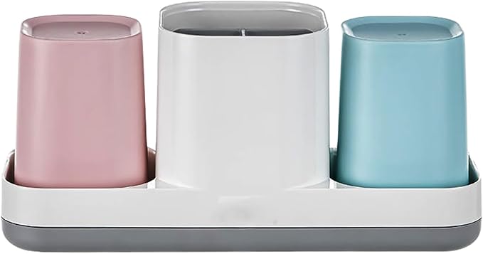 Toothbrush Holder for Bathroom, Kids Toothbrush Holder with Cups, Electric Toothbrush Holder for Bathroom Decor, Kids Bathroom Accessories Set with Toothpaste Holder, Pink & Blue