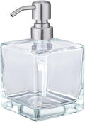 Square Bathroom Soap Dispenser Brushed Nickel, Large Capacity 16.9 oz Glass Bottles with Stainless Steel Pump Retangle Cube Liquid Soap Dispenser Kitchen