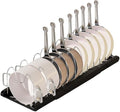 Pot Rack -Expandable Pan Organizer for Cabinet,Pot Lid Holder with 10 Adjustable Compartment for Kitchen Cabinet Cookware Baking Frying Rack,Black