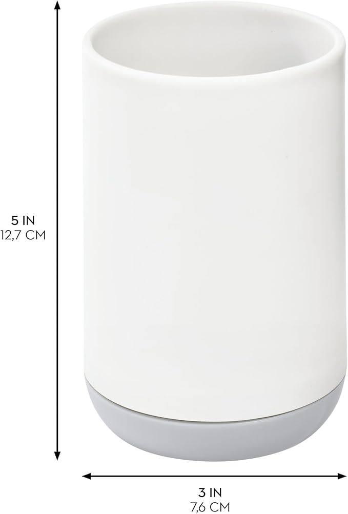 iDesign Toothbrush Holder for Normal Toothbrushes, Spin Brushes, and Toothpaste, The Cade Collection - 3" x 3" x 4. 5", White/Gray