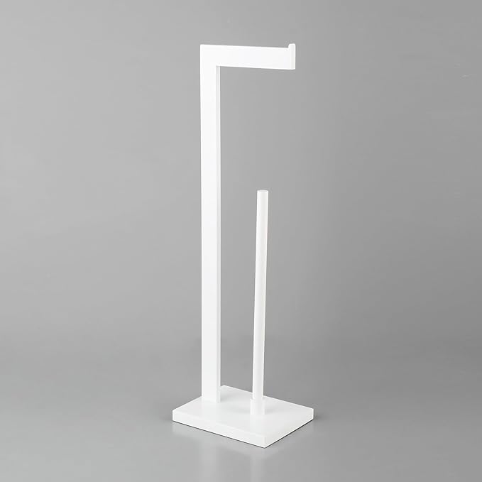 GERZWY SUS 304 Stainless Steel Toilet Paper Stand with Reserve, Free Standing Toilet Paper Holder, White