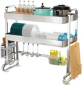 HOWDIA 3-Tier Over The Sink Dish Drying Rack, 304 Stainless Steel Dish Rack with Honeycomb Design, Cutlery Holder & Chopping Board Rack, 33.86” x 11.81” x 33.07” for Maximum Kitchen Storage