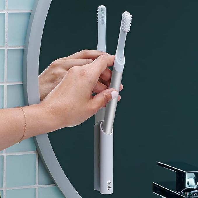 Quip Metal Sonic Electric Toothbrush for Adults - Time Travel & Soft Bristles with Travel Case & Replacement Brush Head - 3 Month Battery Life - Silver