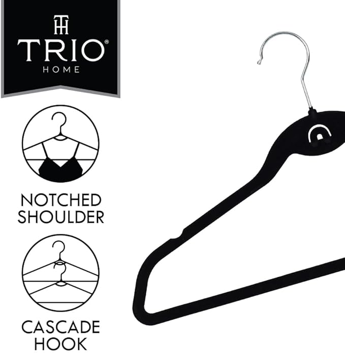 Heavy Duty Velvet Hangers with Cascade Hook, Durable, 360 Degree Rotatable Hook (20, Black)