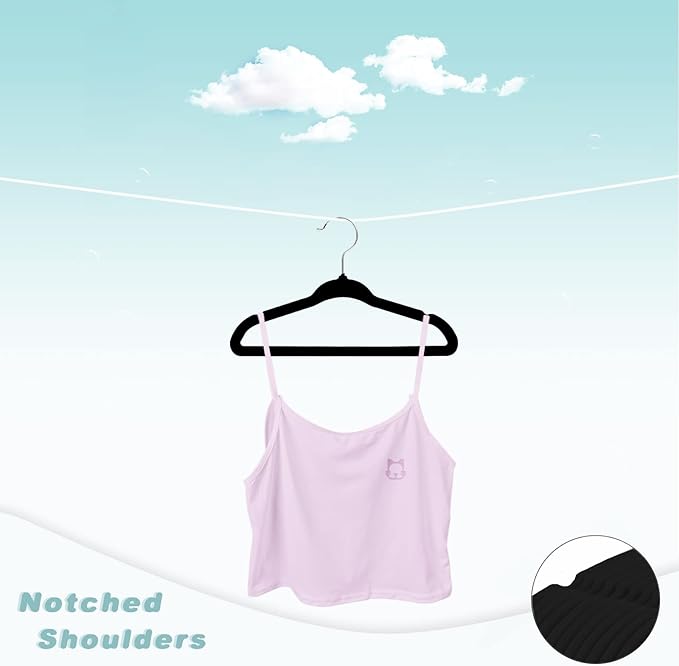 BAGAIL 50 Pack Kids Velvet Hangers 11 Inches Children's Clothes Hangers Non-Slip Baby Hangers for Infant/Toddler (Black)