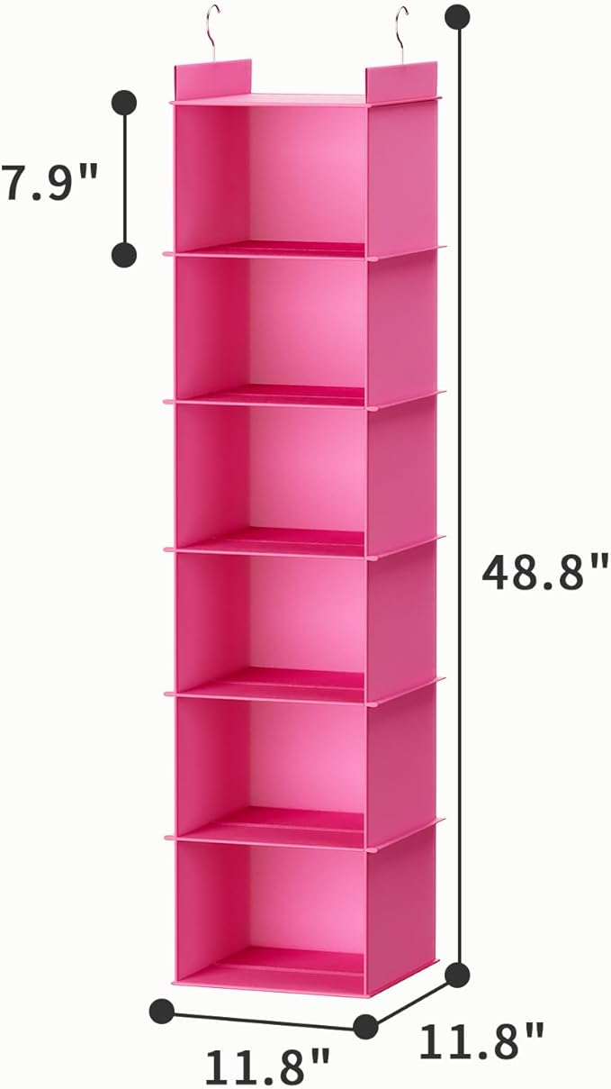 YOUDENOVA Hanging Closet Organizer, 6-Shelf Closet Hanging Shelves, Pink