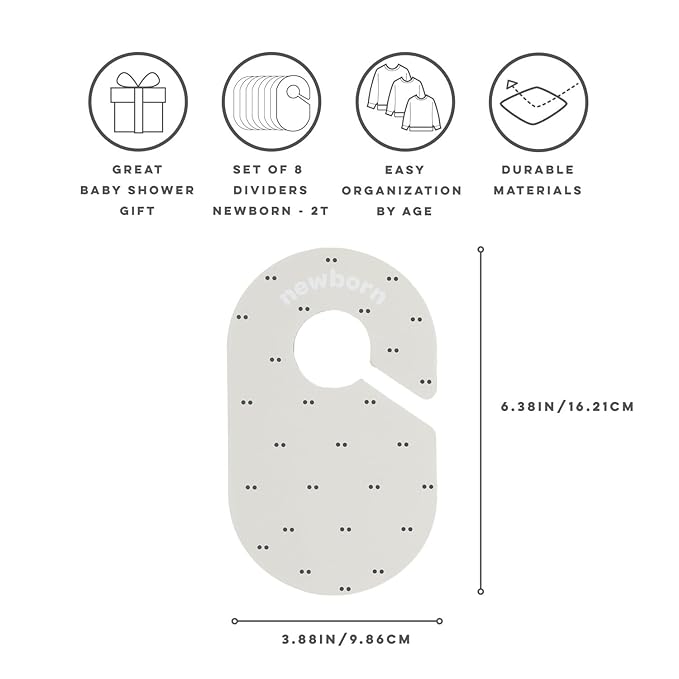 3 Sprouts Baby Closet Dividers Set of 8 - Toddler Clothes Organizer Hanger, Double Sided Size Labels - Nursery Organization for Newborn Clothing, Infant, Boy & Girl - Double Dot