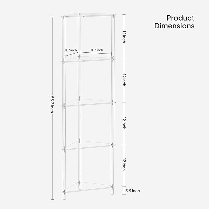 Elgaf Acrylic 5-Tier Corner Shelf Stand - 11.7'' W Corner Display Shelves Storage Shelf for Collectibles, Plants, Books, 11.7’’ D x 11.7'' W x 53.3'' H, Triangle, Clear