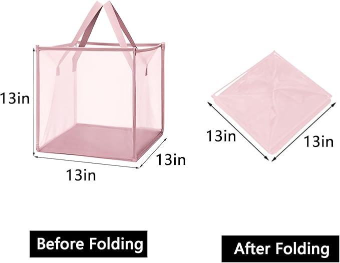 4 Pack Popup Laundry Hamper, Small Collapsible Mesh Laundry Baskets Dirty Clothes Basket with Handle Cube Storage Basket for Washing Storage,Toy Storage,Dorm and Travel(Pink,13 Inch)