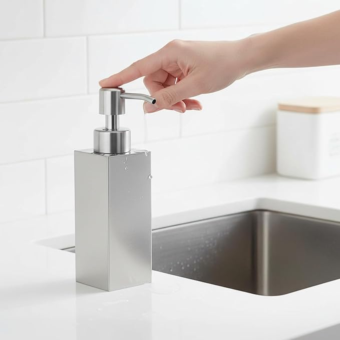 Soap Dispenser with Rust Proof Stainless Steel Pump Refillable for Bathroom and Kitchen Soap Dispenser for Essential Oils, Liquid, Lotions (8.5OZ / 250ML)