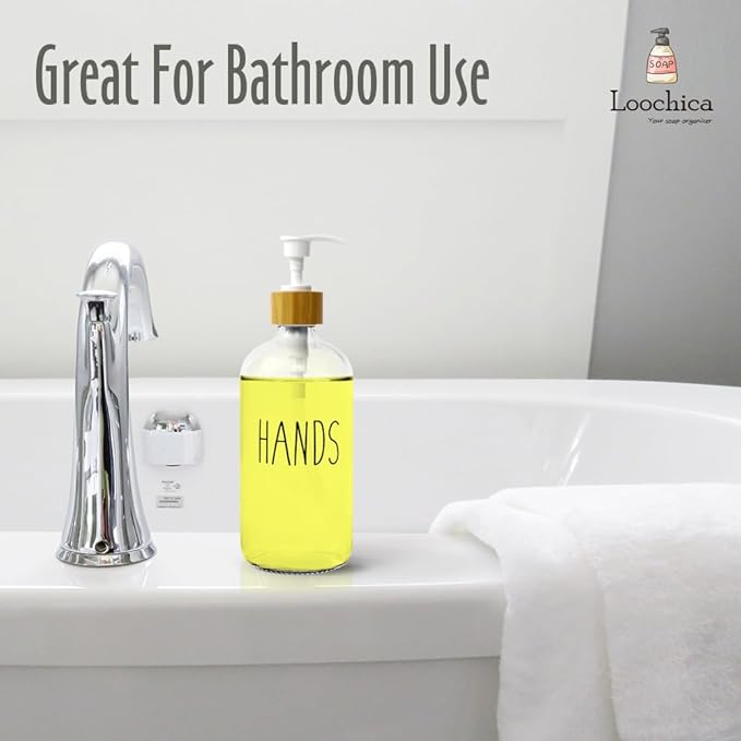 Clear Glass Soap Bottle - Hands Free Dispenser for Kitchen or Bathroom