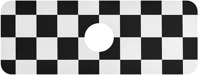 Kitchen Sink Splash Guard 1 PC 14.7 Inch Sink Faucet Mat Splash Guard for Bathroom Countertop Water Absorbent Foldable Cuttable Soft Washable Checkered Black and White