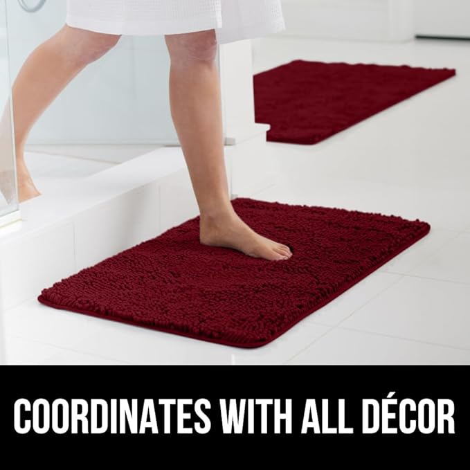 GORILLA GRIP Bath Rug Mat 48x17, Soft Absorbent Chenille, Quick Dry Microfiber Mats, Rubber Backing Washable Shower Floor Rugs, Bathmat Runner, US Designed Bathroom Home Decor Accessories Burgundy