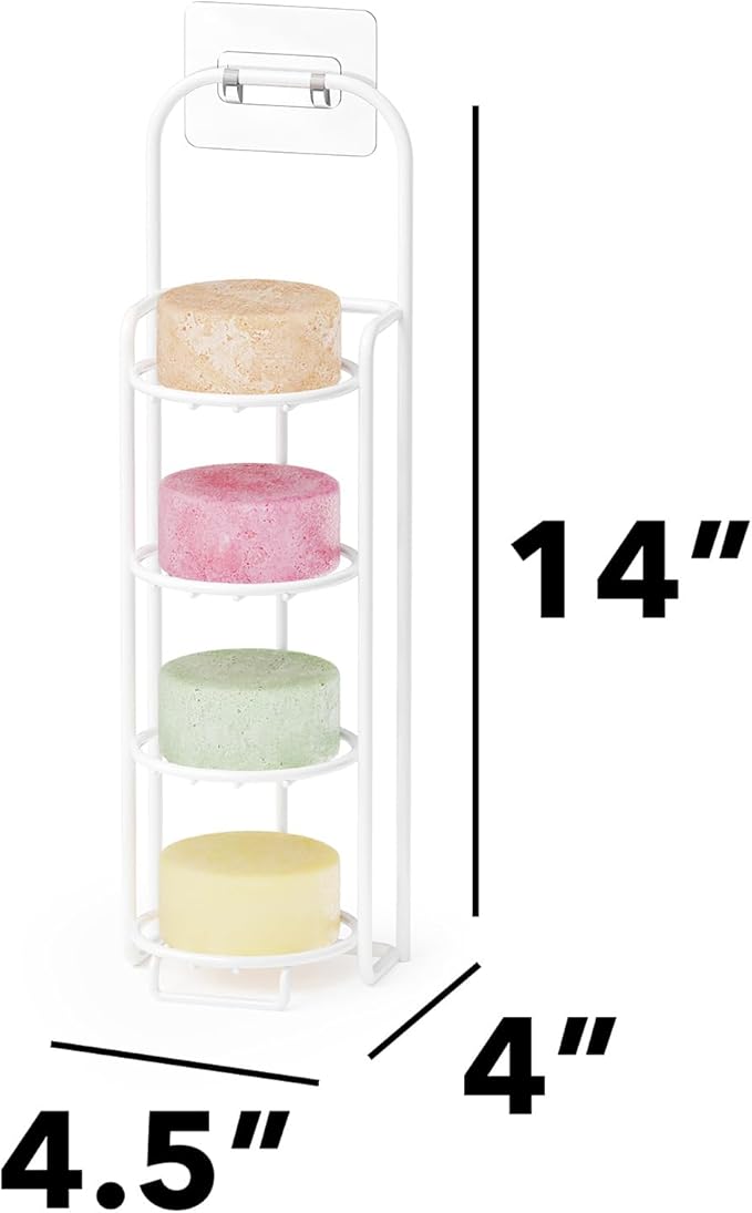 SpaceAid 4 Tier Shampoo Bar Holder for Shower, Self Draining Soap Bar Holders Caddy for Bathroom Wall and Kitchen Sink, Shampoo Bar Dish Rack, Stainless Steel Bar Soap Holder (White)
