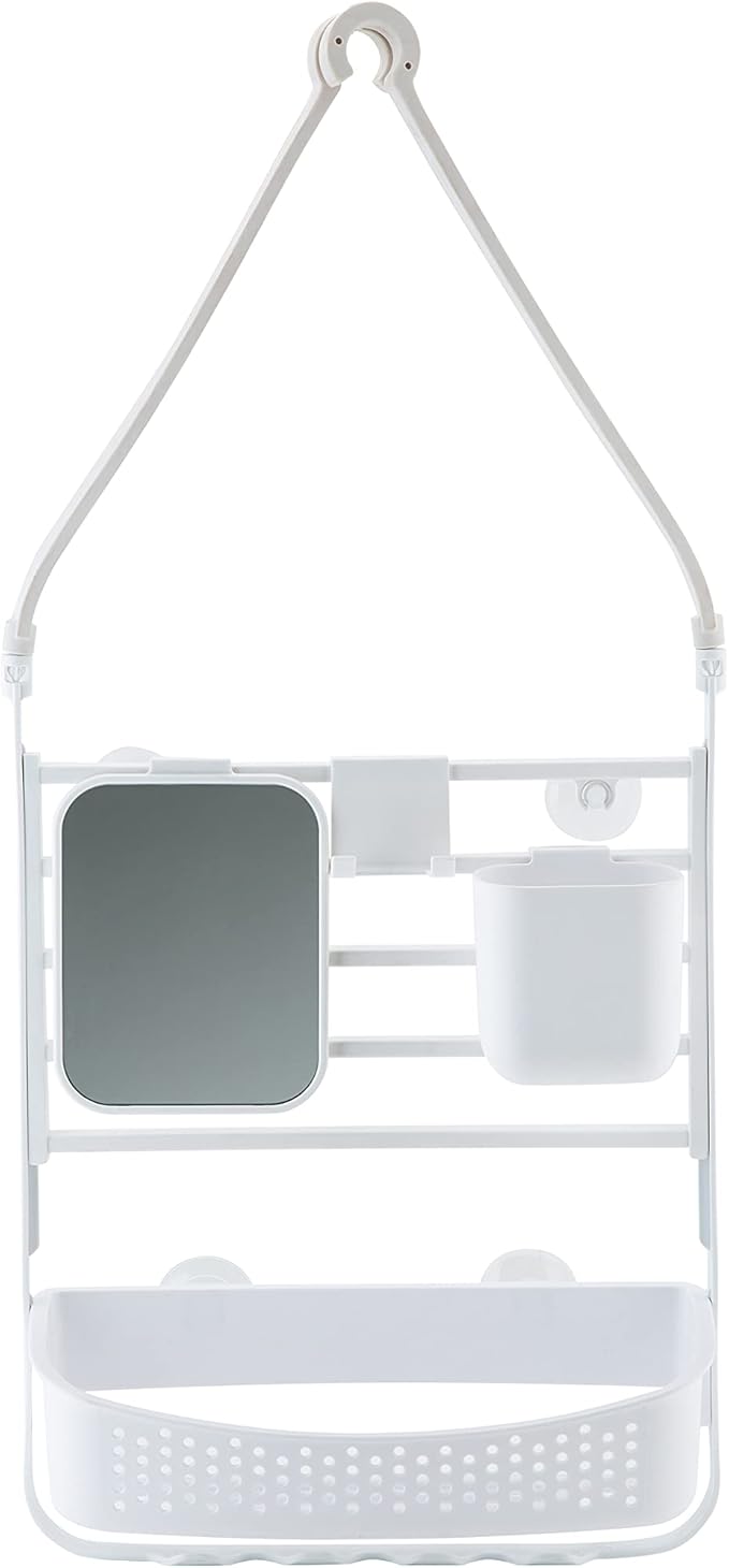 Bath Bliss Deluxe Flex Adjustable Shower Caddy | 2 Hanging Options | Customizable Accessories | Bathroom Storage | White
