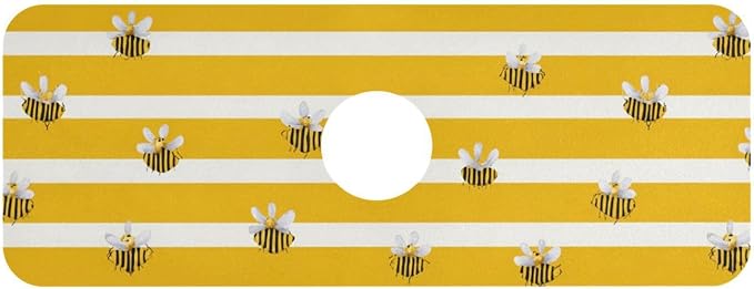 Kitchen Sink Splash Guard 1 PC 14.7 Inch Sink Faucet Mat Splash Guard for Bathroom Countertop Water Absorbent Foldable Cuttable Soft Washable Yellow and White Striped Bees01