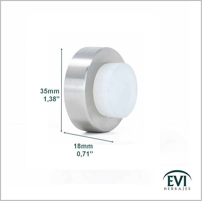 EVI | Wall Mounted Doorstop | 0.7'' x 1.37'' | Natural Silicone White Rubber | Adhesive or Screw Installation | Stainless Steel | Mod. I-254