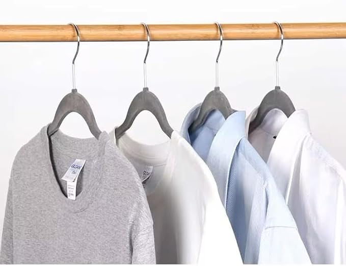 Generic 30pck Velvet Hangers - Heavy Duty Black Hangers for Coats, Pants & Dress Clothes - Non Slip Clothes Hanger Set - Space Saving Felt Hangers for Clothing - Black/Gray Hnagers (Gray, 30)