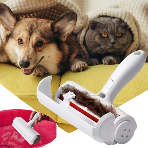 Pet Hair Remover - Reusable Lint Roller for Dog & Cat Hair - Portable Fur Removal with Self-Cleaning Base for Couch, Carpet, Furniture, and Car Seats