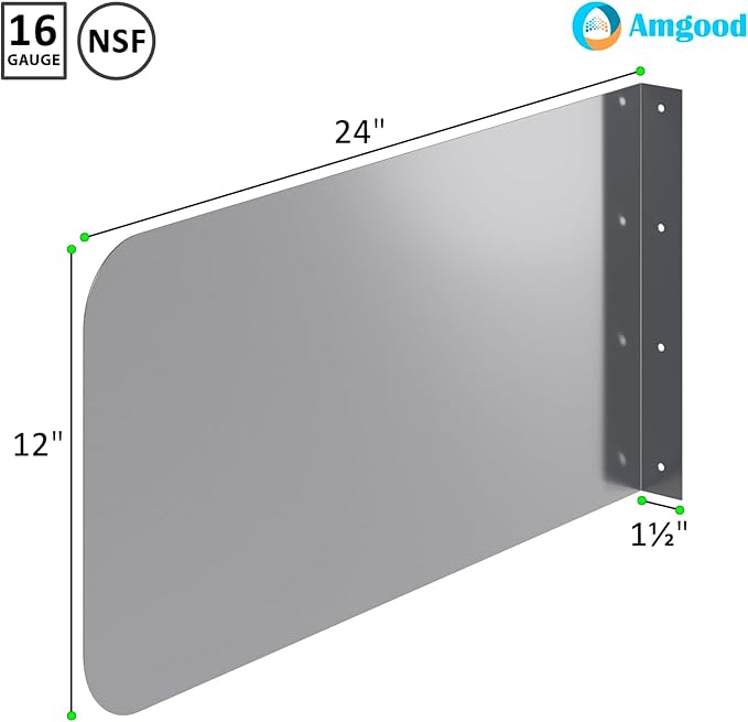 24 in. x 12 in. Wall Mount Stainless Steel Splash Guard – 16-Gauge 304 Stainless Steel
