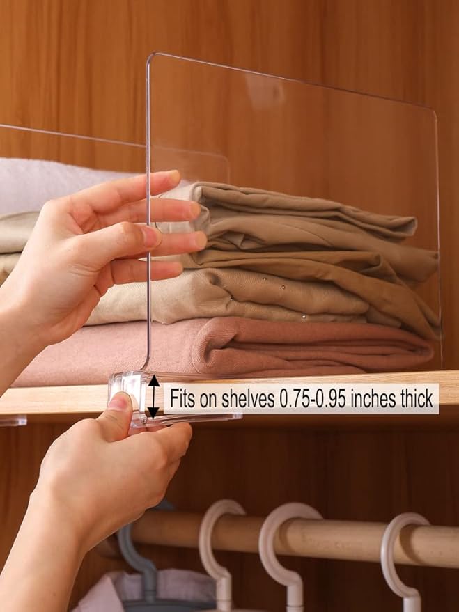 Sooyee Beautiful 8 PCS Acrylic Shelf Dividers, Perfect Perfect for Closets Kitchen Bedroom Shelving Organization to Organize Clothes Closet Shelves, Books,Towels and Hats, Purses Separators,Clear