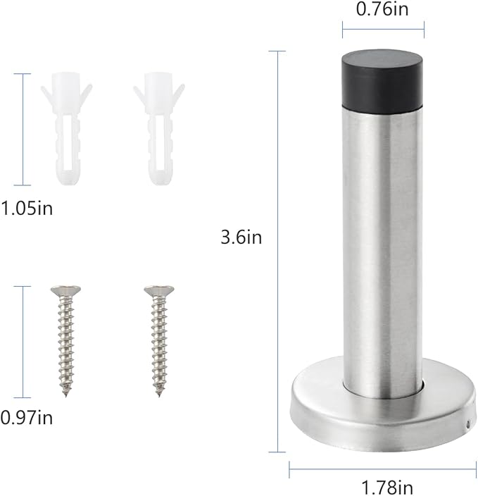 HOME MASTER HARDWARE 2 Pack Satin Nickel Door Stoppers – 3.5 Inch 304 Stainless Steel Door Stop Bumper, Door Holder Wall Protector with Sound Dampening
