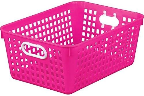 Really Good Stuff Large Plastic Storage Baskets with Handles, 13.75" x 9.75" x 5", Neon Group Colors, for Books & Supplies, Organize Classroom & Home
