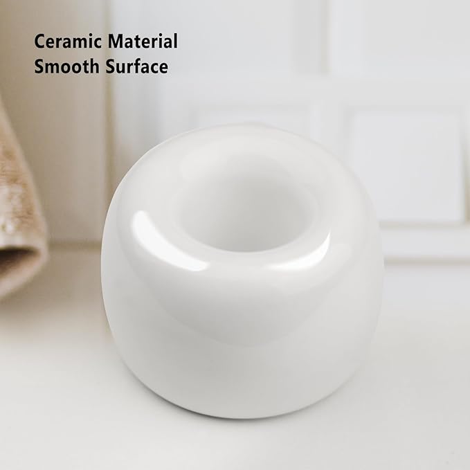 SheeChung Mini Ceramic Toothbrush Holder, Small Handmade Couple Toothbrush Stand for Bathroom Vanity Countertop Travel Camper, Bathroom Organizers and Storage, 2 Pack, White