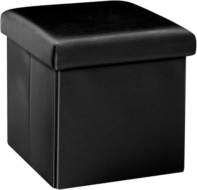 B FSOBEIIALEO Folding Storage Ottoman Cube with Faux Leather for Living Room, Bedroom, Home Office, Dorm Storage Footrest Black 11.8"x11.8"x11.8"