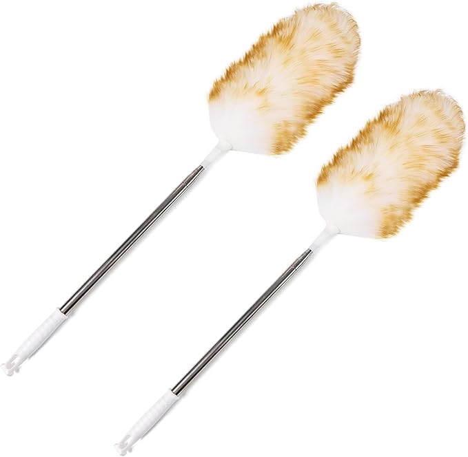 2-Pack Lambswool Extendable Duster 29-110 Inch, Anti-Static Flexible Head, Stainless Steel Pole for High Ceilings, Fans, Interior & Roof Dusting.