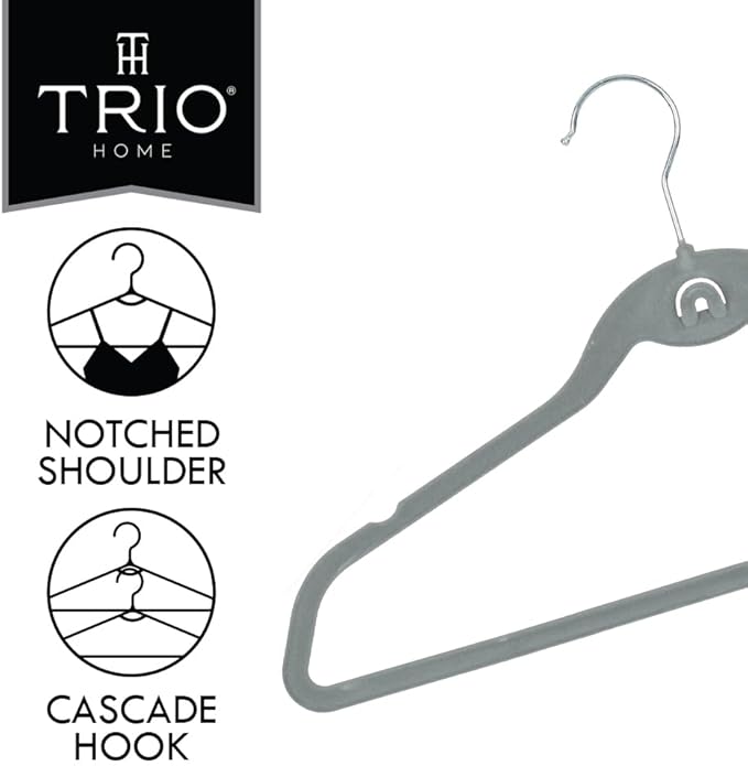 Heavy Duty Velvet Hangers with Cascade Hook, Durable, 360 Degree Rotatable Hook (30, Grey)