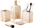 Bathroom Accessories Set 4 Pieces Toothbrush Holder Soap Dispenser Ceramic Bathroom Decor Set Contain Toothbrush Cup Soap Dish Tumbler Marble Brown