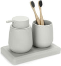 Bathroom Accessories Set, Modern 3 Pcs Bathroom Essentials - Soap Dispenser, Toothbrush Holder & Tray, Countertop Vanity Organizer (Beige)