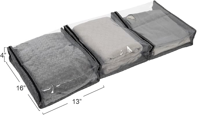 Household Essentials Under Bed Zippered Sweater Storage Bags with Clear Vision Panel, Set of 3, Graphite Gray