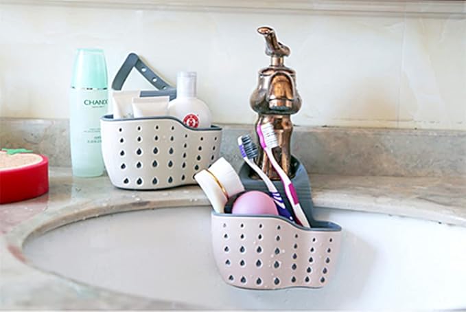 Kitchen Sink Caddy Sponge Holder Hang Basket for Scrubber Dish Brush Kitchen Accessories Organizer(Light Blue)
