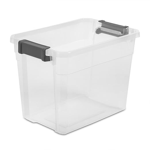 Sterilite 18-Pack Modular Stacker Box, Durable Clear Plastic Storage Bins with Latching Lids, 30 Quart - Stackable Organizing Container Boxes for Closet, Bathroom, and Office
