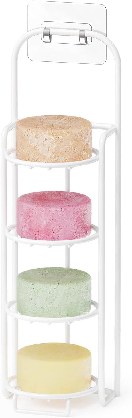 SpaceAid 4 Tier Shampoo Bar Holder for Shower, Self Draining Soap Bar Holders Caddy for Bathroom Wall and Kitchen Sink, Shampoo Bar Dish Rack, Stainless Steel Bar Soap Holder (White)