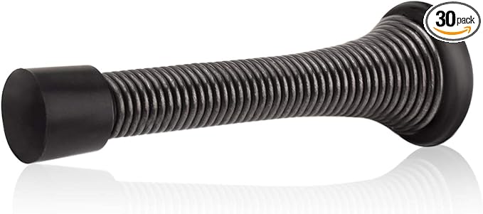 HOMOTEK 30 Pack Oil Rubbed Bronze Spring Door Stops,3-1/8” Heavy Duty Door Stop - Flexible Spring Door Stopper with Low Mounted Black Rubber Bumper Tips