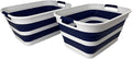 SAMMART Collapsible Plastic Laundry Basket with Handle/Foldable Pop Up Storage Hamper/Portable Laundry Organizer-Space Saving Washing Tub/Household Storage (White/Starry Blue, 27L (Set of 2))