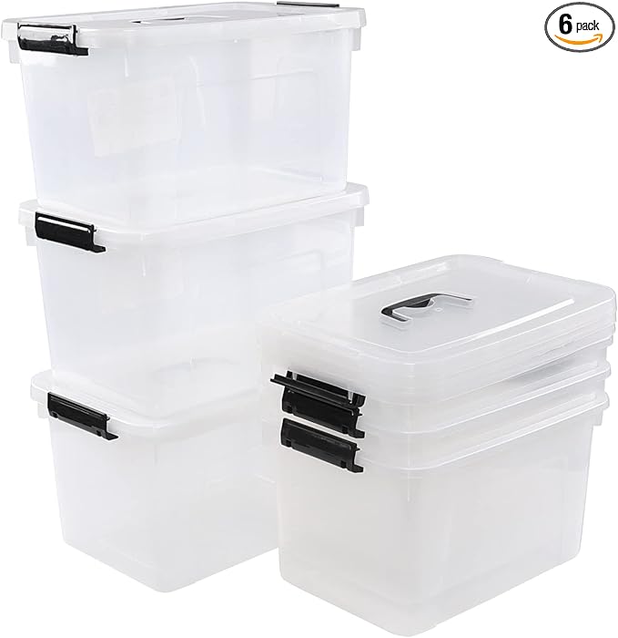 Tstorage 12 Quart Plastic Storage Bin with Lid, Clear Latch Box, 6 Packs