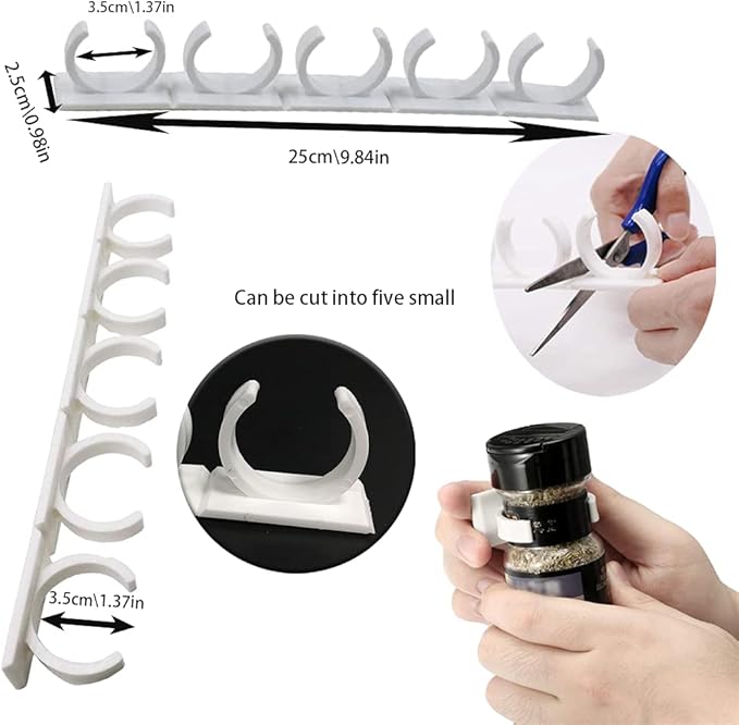 40 Spice Gripper Clips, 8 Strips Spice Racks Hold 40 Plastic Heavy Jars Bottles for Cabinet Door