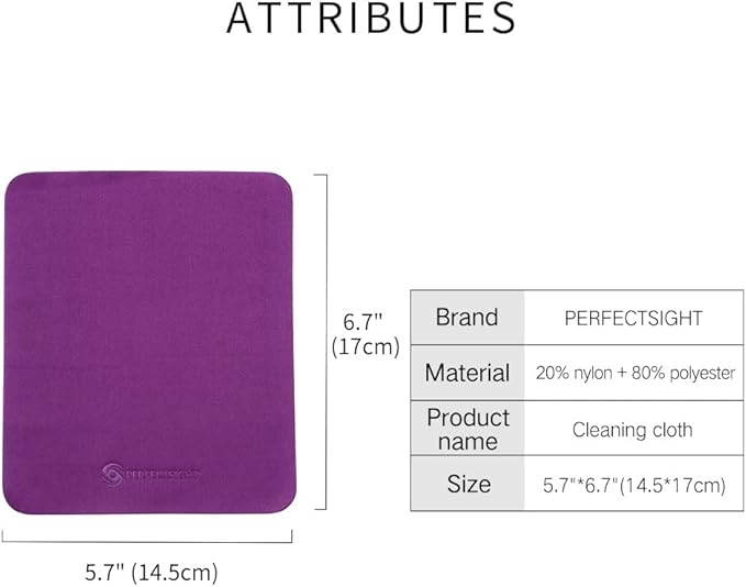 PERFECTSIGHT Microfiber Cleaning Cloth | Eyeglass Lens Cleaner [6 Pack, 5.7x6.7 Inch] Glasses, Phone, Camera, Computer Screen Cleaning | Safe for All Coated Lenses (Purple)
