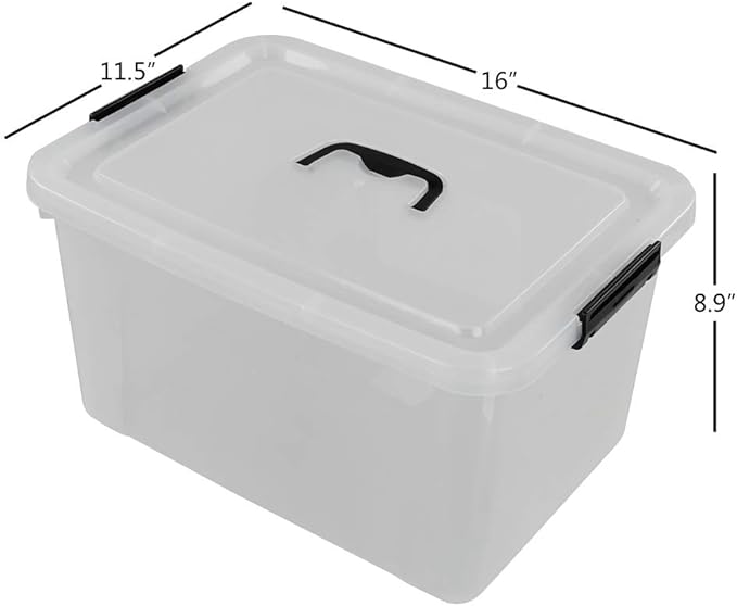 Begale 17.5 Quart Plastic Large Storage Container, Clear Latch Bin with Handle and Lid, 4-Pack