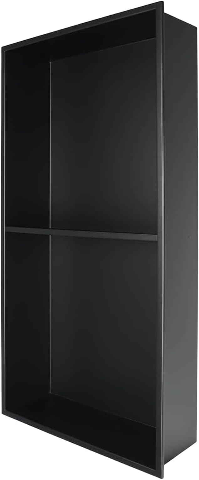 BATHFINESSE Shower Niche 24" X 12" Black, Stainless Steel Wall Niche Double Shelves Recessed Shower Shelf for Bathroom Storage, No Tile Needed Over Mount Installation