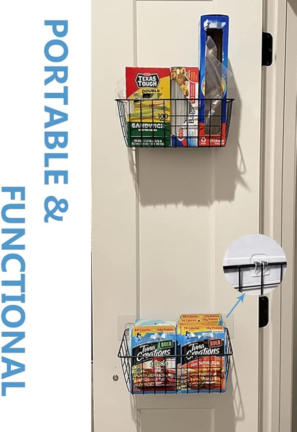 MaraFansie Over the Cabinet Door Organizer Wall Wire Baskets Hanging Kitchen Basket Shelf for Cabinet & Pantry Organization and Kitchen, Bathroom, Bedroom Storage, with Adhesive, 4 Pack
