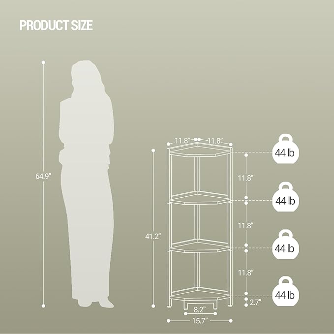 Corner Shelf Stand, Corner Bookshelf, Storage Standing Shelf Unit with Metal Frame, Plant Stand, Bookcase for Living Room, Home Office, Bedroom, 4-Tier White CS05813W